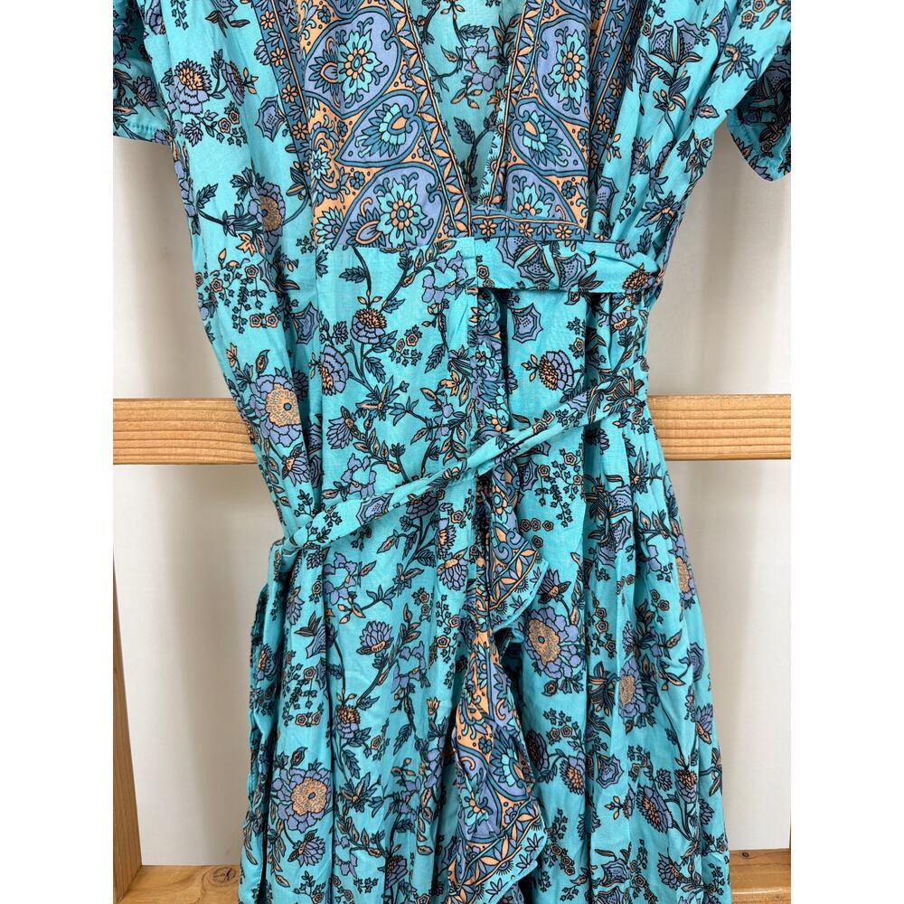 Acanela Expeditions Blue Multicolor Wrap Maxi Dress Ruffled Sleeve XXXL - Picture 4 of 9